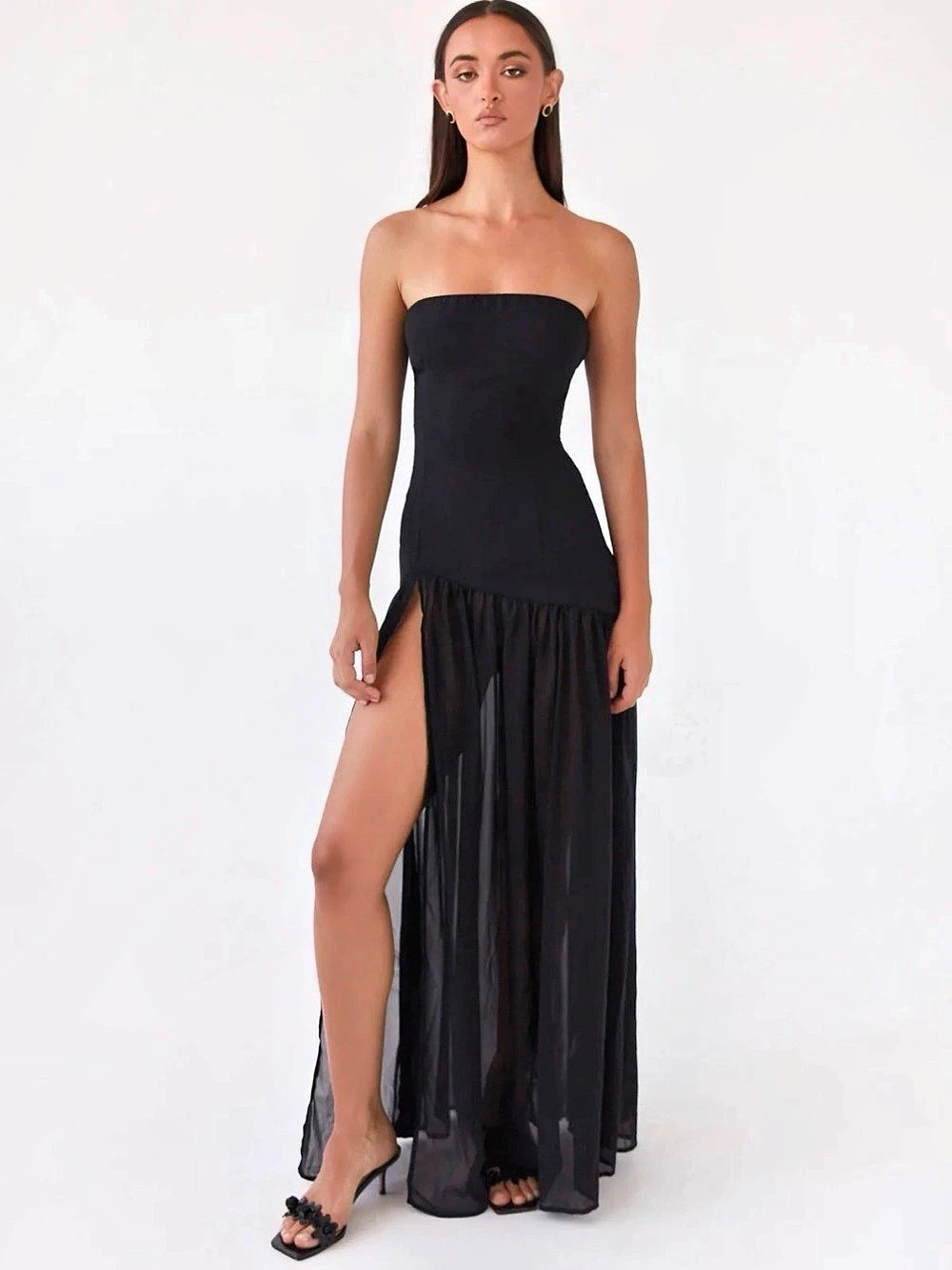 Peppermayo Strapless Black Maxi Dress with Slit